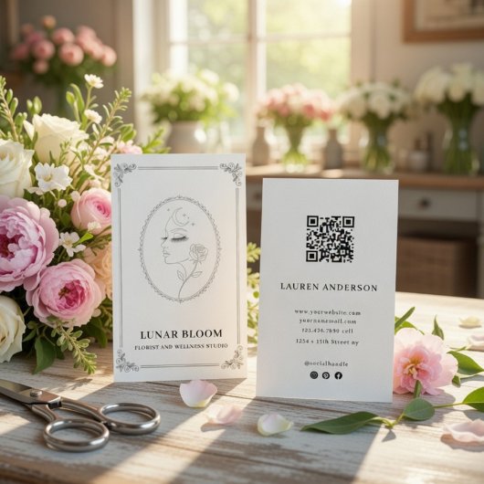 Elegant Floral Wellness Business Card with QR Code Visitenkarte