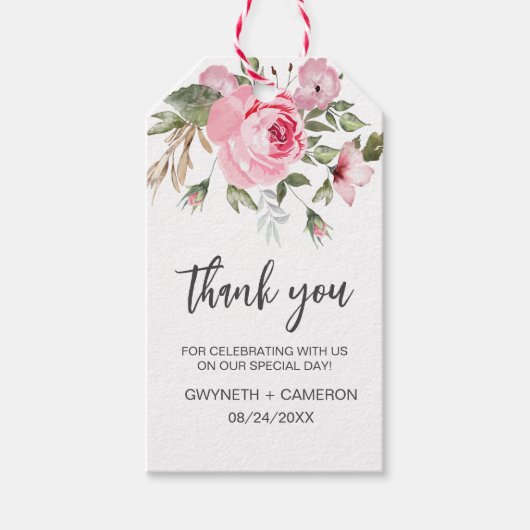 Elegant Floral White and Blush Vielen Dank für Ihr Geschenkanhänger (Vorderseite)