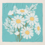 Elegant Floral White Daisies auf Aquamarin Schal<br><div class="desc">Sehr einfaches und dennoch elegantes Design eines Bouquets weißer Gänse.</div>