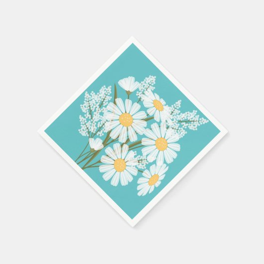 Elegant Floral White Daisies auf Aquamarin Serviette (Ecke)