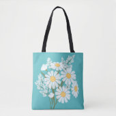 Elegant Floral White Daisies auf Aquamarin Tasche (Vorderseite)