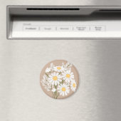 Elegant Floral White Daisies auf Beige Magnet (In Situ (Geschirrspüler))