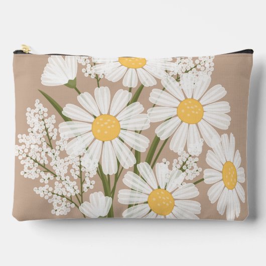 Elegant Floral White Daisies auf Beige Zubehörtasche (Vorderseite)