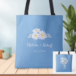 Elegant Floral White Daisies auf Blue Gastgeschenk Tasche