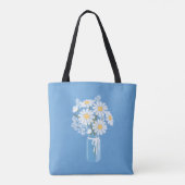 Elegant Floral White Daisies auf Blue Gastgeschenk Tasche (Rückseite)