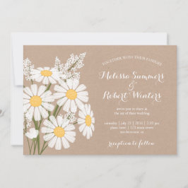 Elegant Floral White Daisies Beige Wedding Einladung