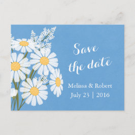 Elegant Floral White Daisies Blue Save the Date Ankündigungspostkarte