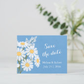Elegant Floral White Daisies Blue Save the Date Ankündigungspostkarte (Stehend Vorderseite)