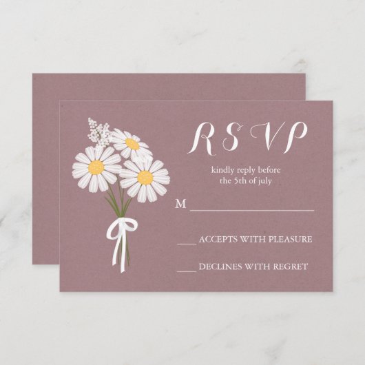 Elegant Floral White Daisies Bouquet UAWG Wedding RSVP Karte (Vorne/Hinten)