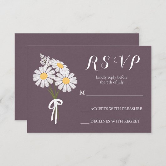 Elegant Floral White Daisies Bouquet UAWG Wedding RSVP Karte (Vorne/Hinten)