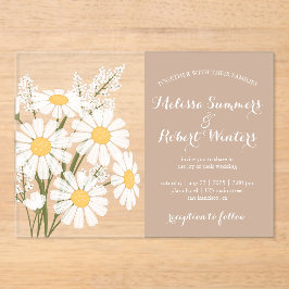 Elegant Floral White Daisies Bouquet Wedding Beige Acryleinladungen