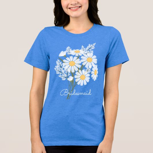 Elegant Floral White Daisies Bridesmaid Wedding Tri-Blend Shirt (Vorderseite)