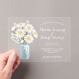 Elegant Floral White Daisies Mason Jar Wedding Acryleinladungen