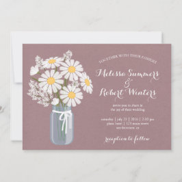 Elegant Floral White Daisies Mason Jar Wedding Einladung
