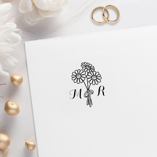 Elegant Floral White Daisies Monogram Wedding Gummistempel