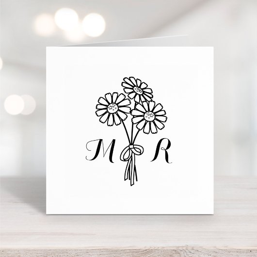 Elegant Floral White Daisies Monogram Wedding Gummistempel