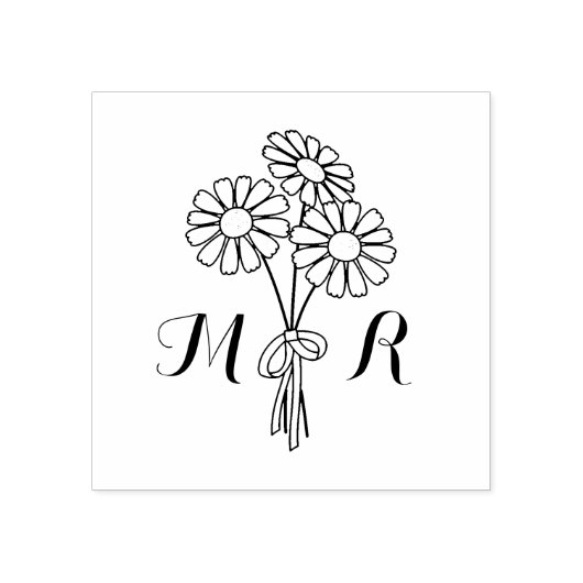 Elegant Floral White Daisies Monogram Wedding Gummistempel (Prägung)
