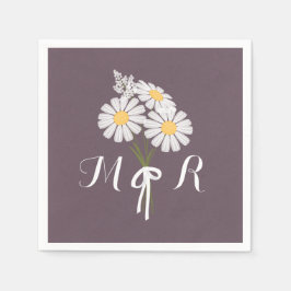 Elegant Floral White Daisies Monogram Wedding Serviette