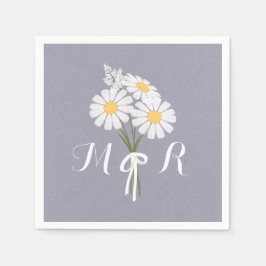 Elegant Floral White Daisies Monogram Wedding Serviette