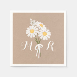 Elegant Floral White Daisies Monogram Wedding Serviette