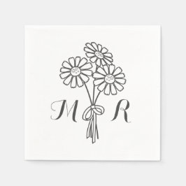 Elegant Floral White Daisies Monogram Wedding Serviette