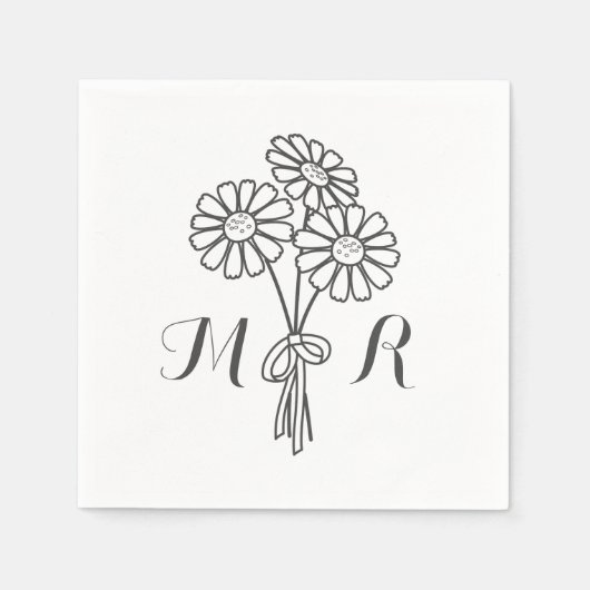 Elegant Floral White Daisies Monogram Wedding Serviette (Vorderseite)