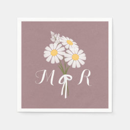 Elegant Floral White Daisies Monogram Wedding Serviette