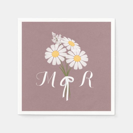 Elegant Floral White Daisies Monogram Wedding Serviette (Vorderseite)