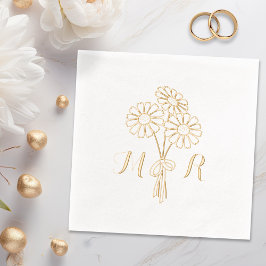 Elegant Floral White Daisies Monogram Wedding Servietten Mit Folie