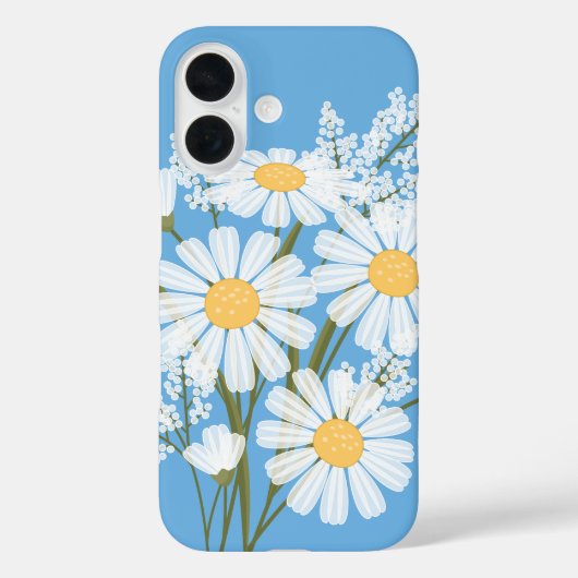 Elegant Floral White Daisies on Blue Case-Mate iPhone Hülle (Rückseite)