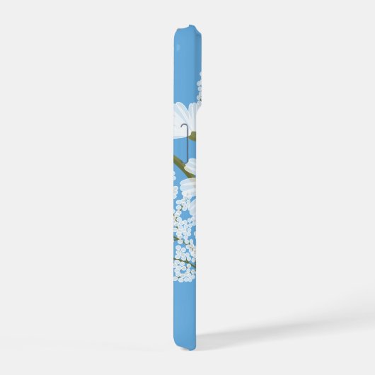 Elegant Floral White Daisies on Blue iPhone 15 Hülle (Rechte Seite)