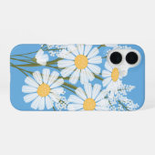 Elegant Floral White Daisies on Blue iPhone 16 Hülle (Rückseite (Horizontal))