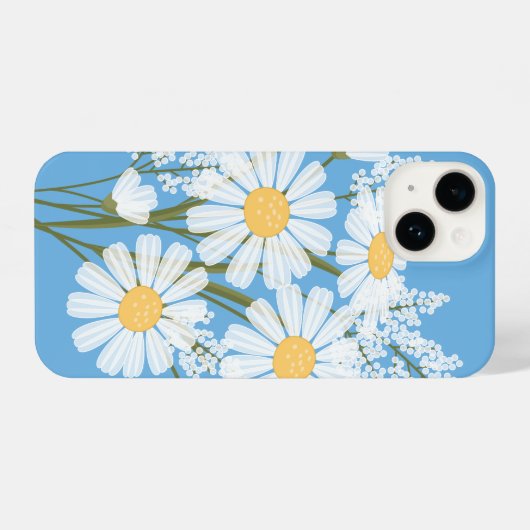 Elegant Floral White Daisies on Blue iPhone Hülle (Rückseite (Horizontal))