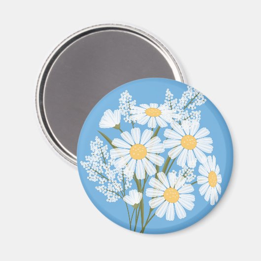 Elegant Floral White Daisies on Blue Magnet (Vorderseite/Rückseite)