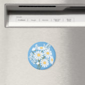 Elegant Floral White Daisies on Blue Magnet (In Situ (Geschirrspüler))