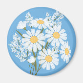 Elegant Floral White Daisies on Blue Magnet (Vorne)
