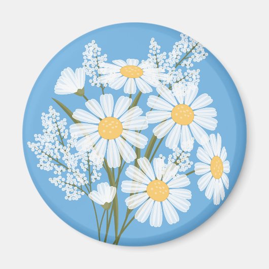 Elegant Floral White Daisies on Blue Magnet (Vorne)