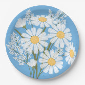 Elegant Floral White Daisies on Blue Pappteller (Vorderseite)