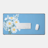 Elegant Floral White Daisies on Blue Schreibtischunterlage (Tastatur & Maus)