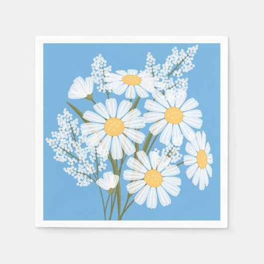 Elegant Floral White Daisies on Blue Serviette (Vorderseite)
