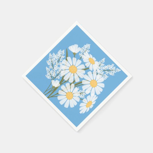 Elegant Floral White Daisies on Blue Serviette (Ecke)