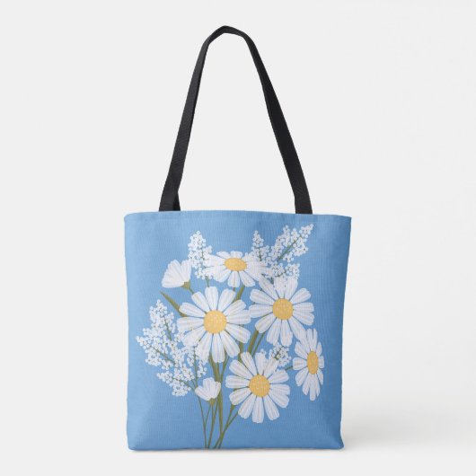 Elegant Floral White Daisies on Blue Tasche (Rückseite)