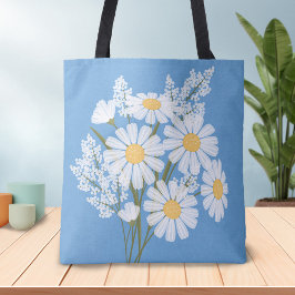 Elegant Floral White Daisies on Blue Tasche