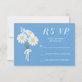 Elegant Floral White Daisies on Blue UAWG Wedding RSVP Karte