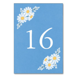 Elegant Floral White Daisies on Blue Wedding Tischnummer