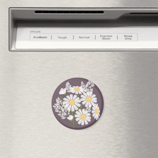 Elegant Floral White Daisies on Dark Lila Magnet (In Situ (Geschirrspüler))