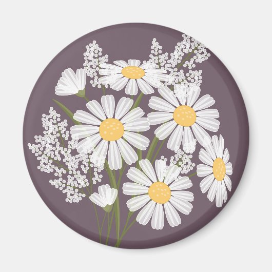 Elegant Floral White Daisies on Dark Lila Magnet (Vorne)