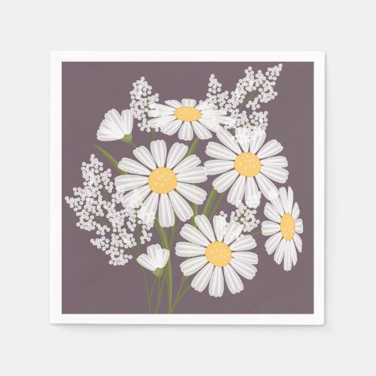 Elegant Floral White Daisies on Dark Lila Serviette (Vorderseite)