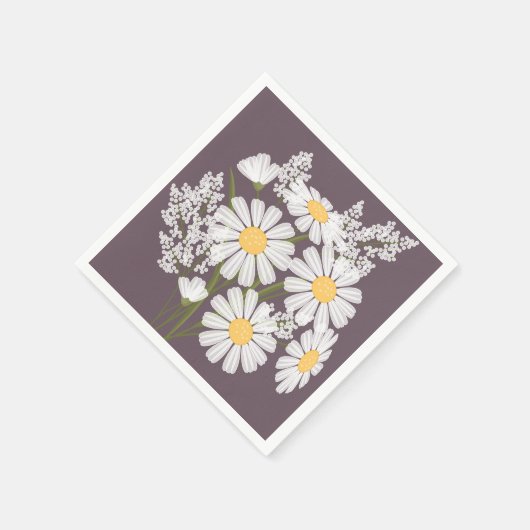 Elegant Floral White Daisies on Dark Lila Serviette (Ecke)