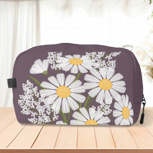 Elegant Floral White Daisies on Dark Lila Waschbeutel